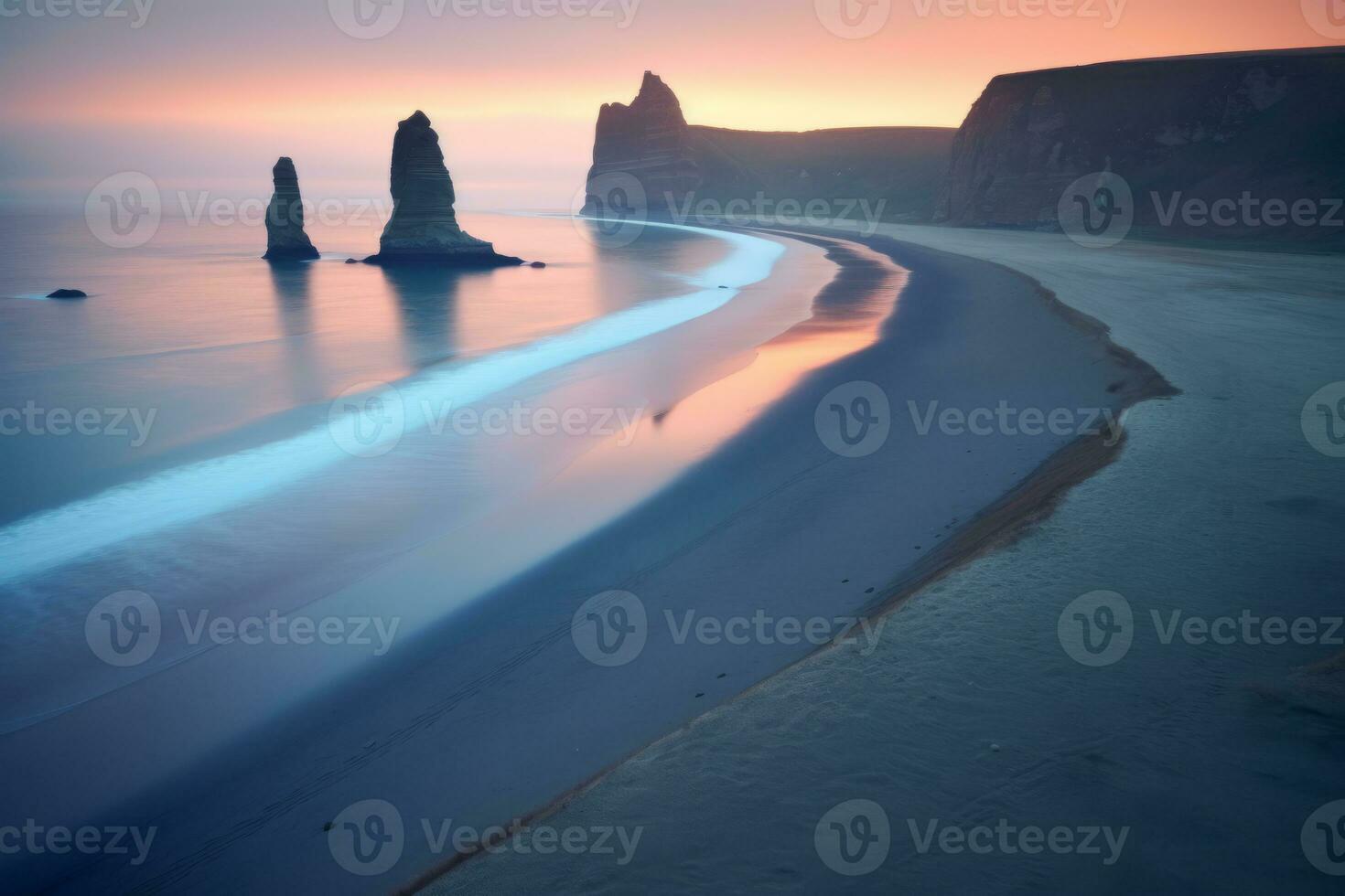 Otherworldly Twilight Beach Landscape generative AI photo