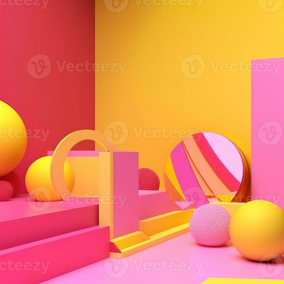Pink and Yellow 3D Abstract Shapes Background generative AI photo