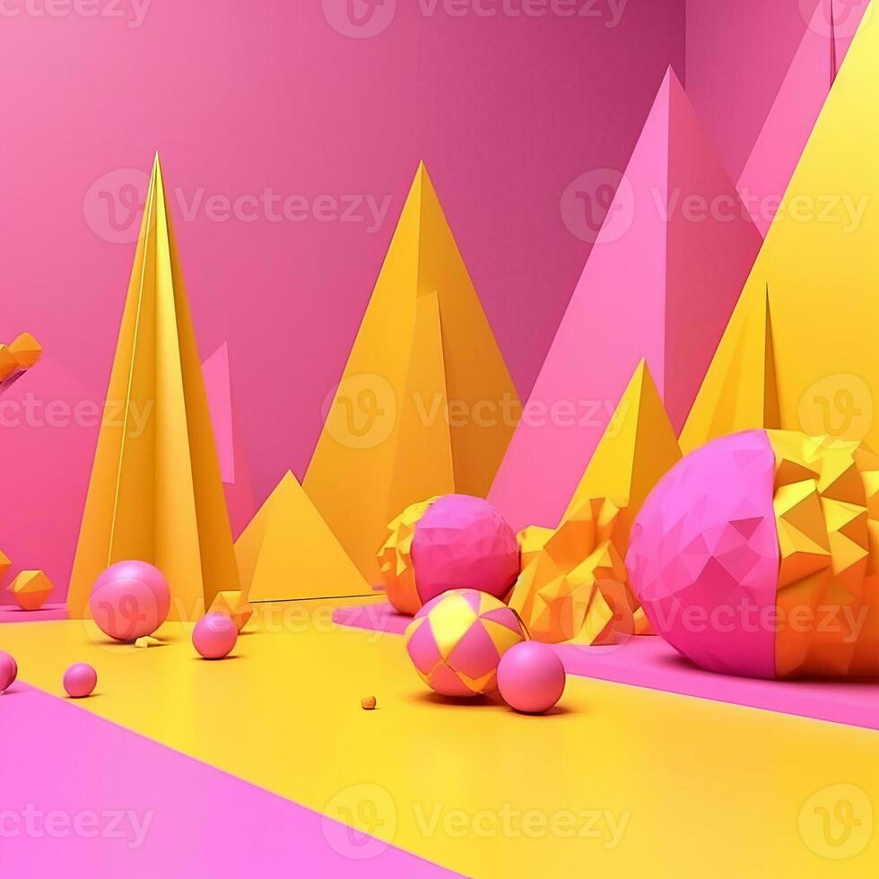 Pink and Yellow 3D Abstract Shapes Background generative AI photo