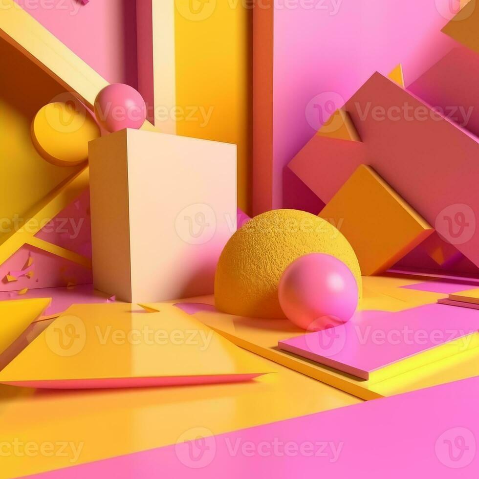 Pink and Yellow 3D Abstract Shapes Background generative AI photo