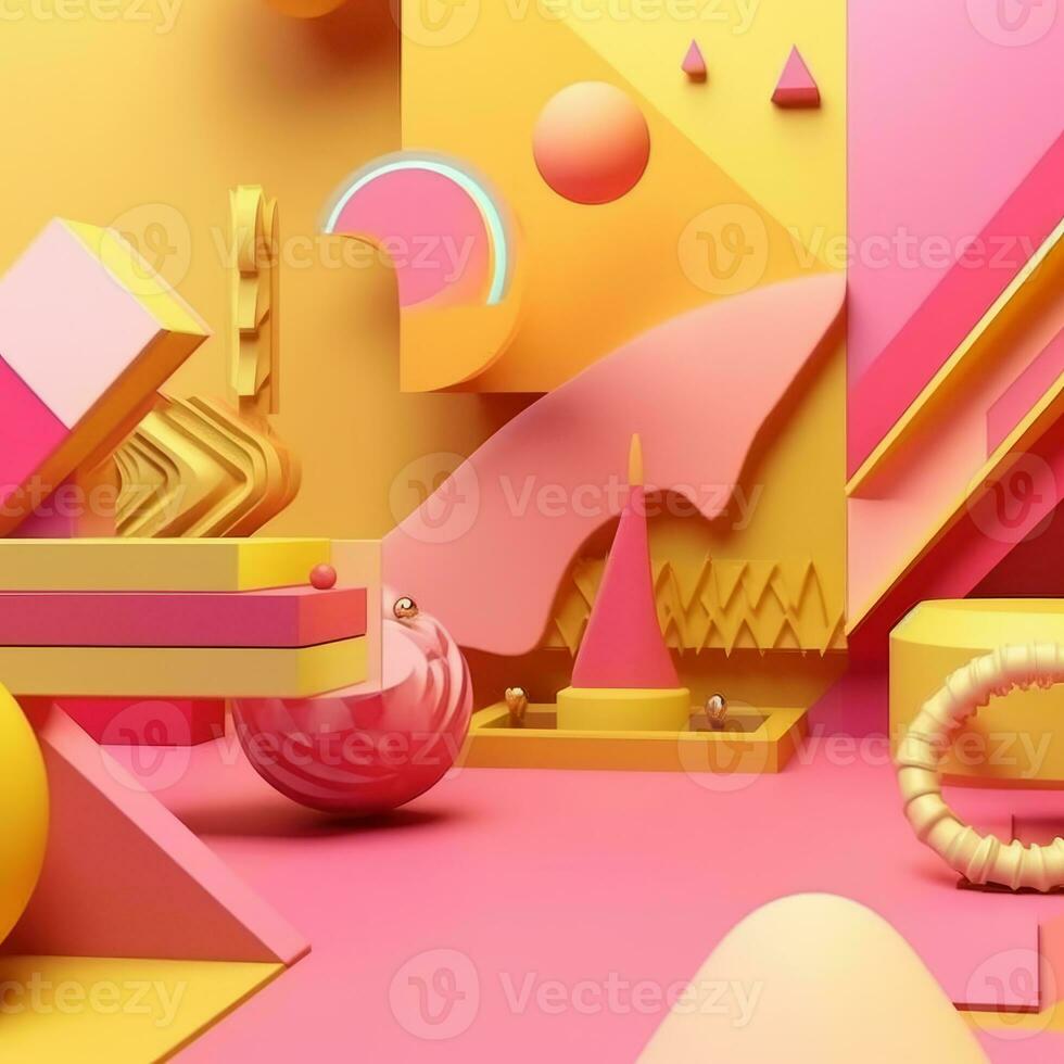 Pink and Yellow 3D Abstract Shapes Background generative AI photo