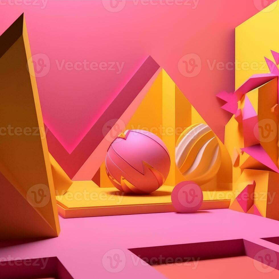 Pink and Yellow 3D Abstract Shapes Background generative AI photo