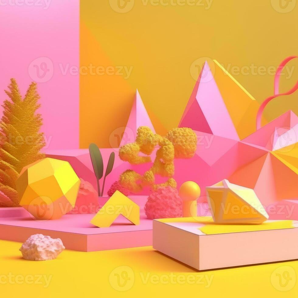 Pink and Yellow 3D Abstract Shapes Background generative AI photo