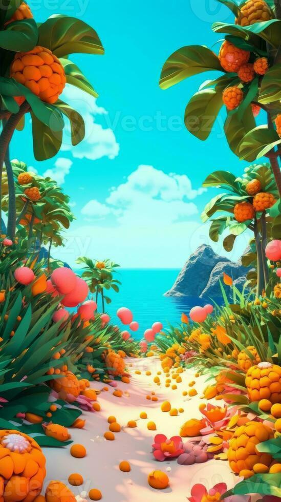 Summer Themed Lush Fractal Design Background generative AI photo