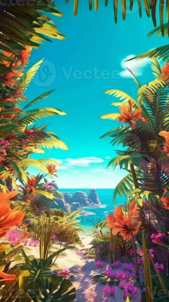 Summer Themed Lush Fractal Design Background generative AI photo
