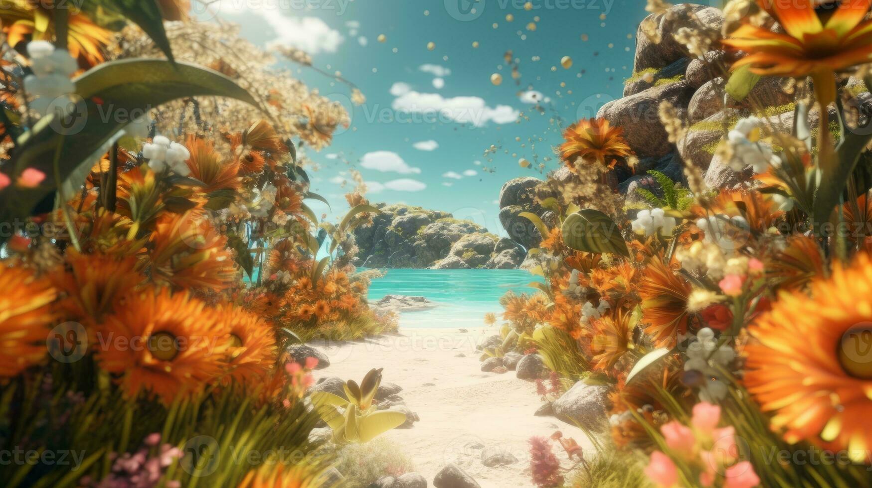 Summer Themed Lush Fractal Design Background generative AI photo