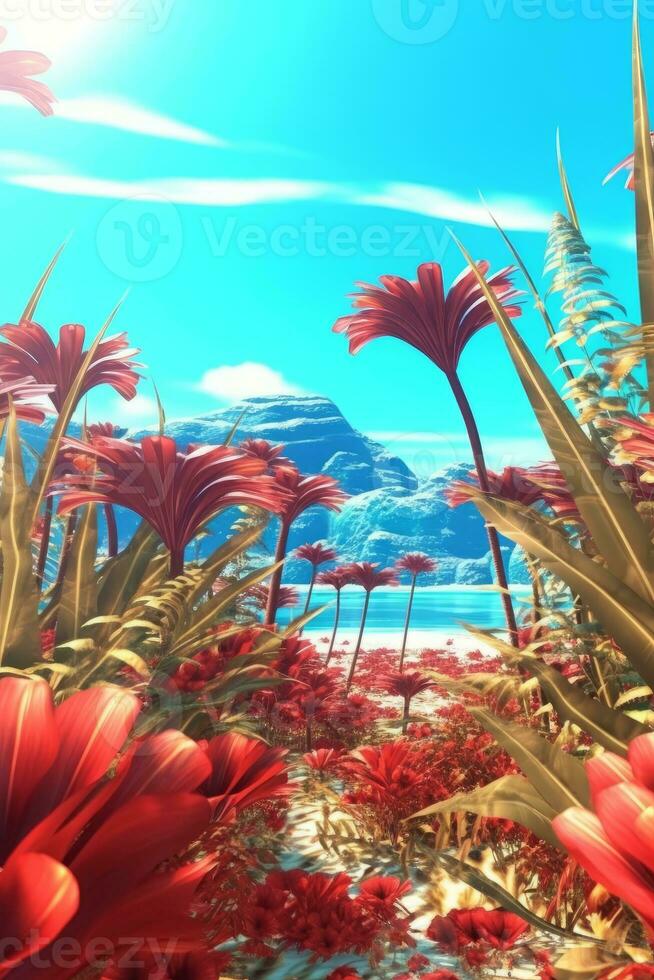 Summer Themed Lush Fractal Design Background generative AI photo