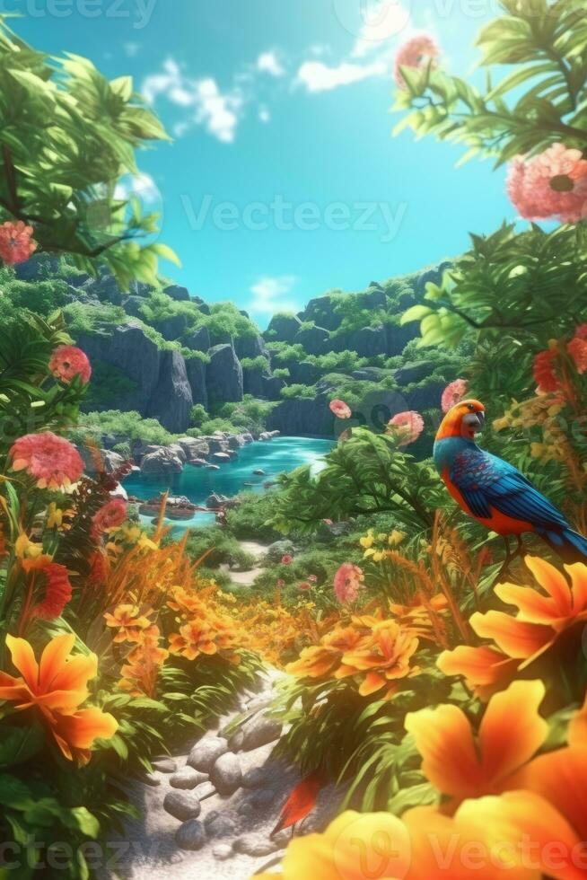 Summer Themed Lush Fractal Design Background generative AI photo