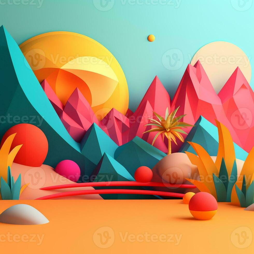 Vibrant Summer Themed 3D Abstract Background generative AI photo