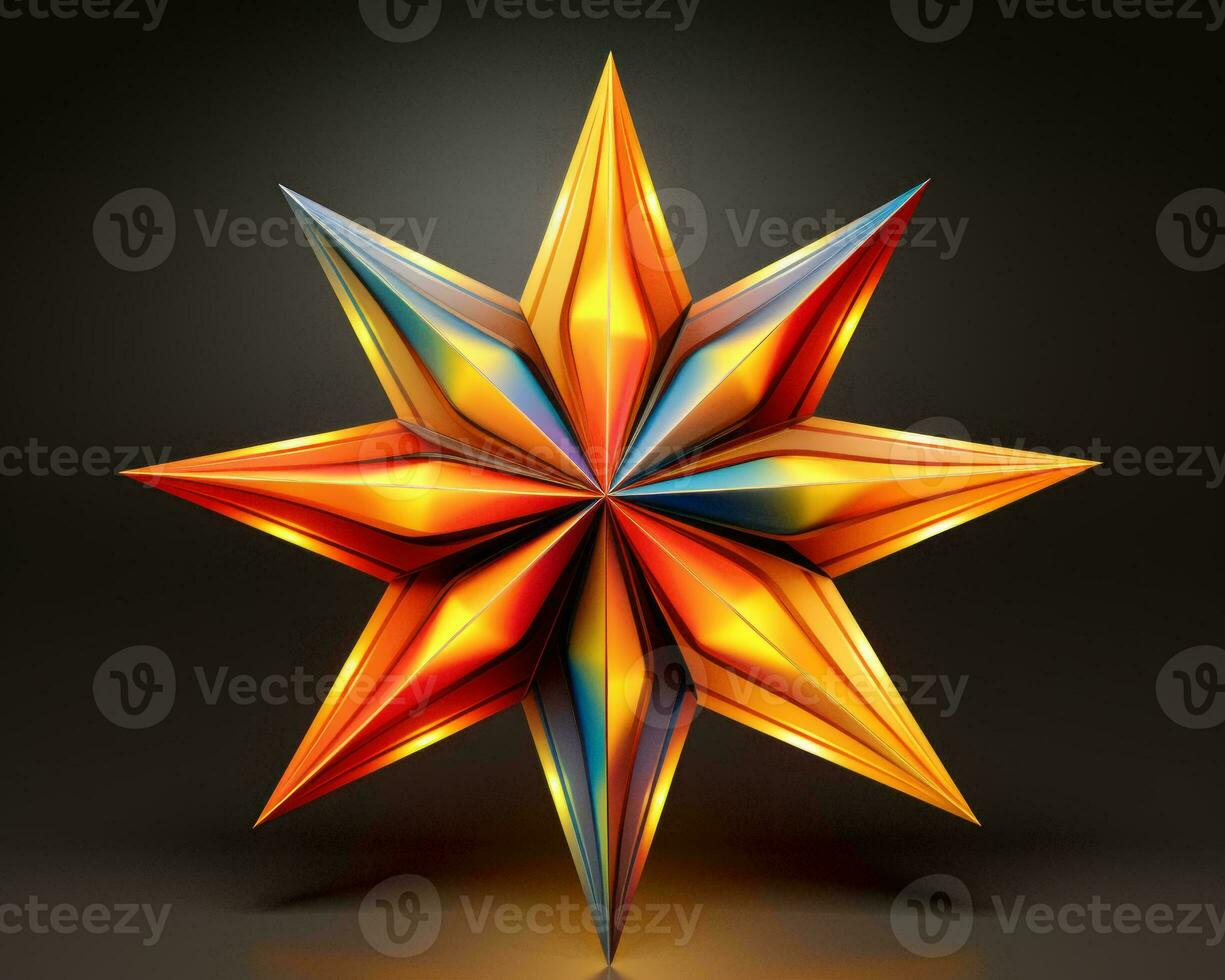 3d rendering of a colorful origami star on a black background generative ai photo