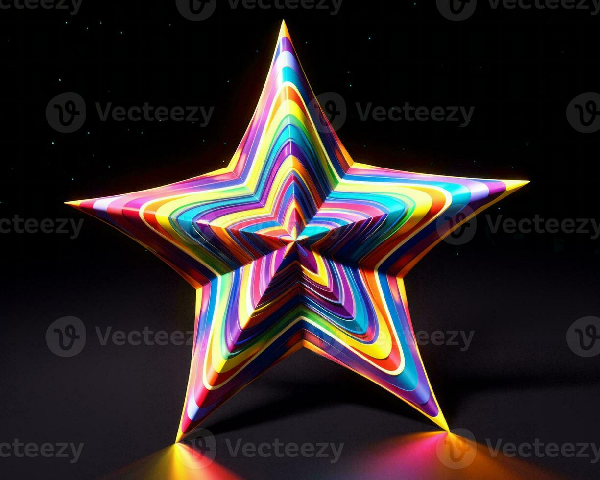 3d rendering of a colorful star on a black background generative ai photo