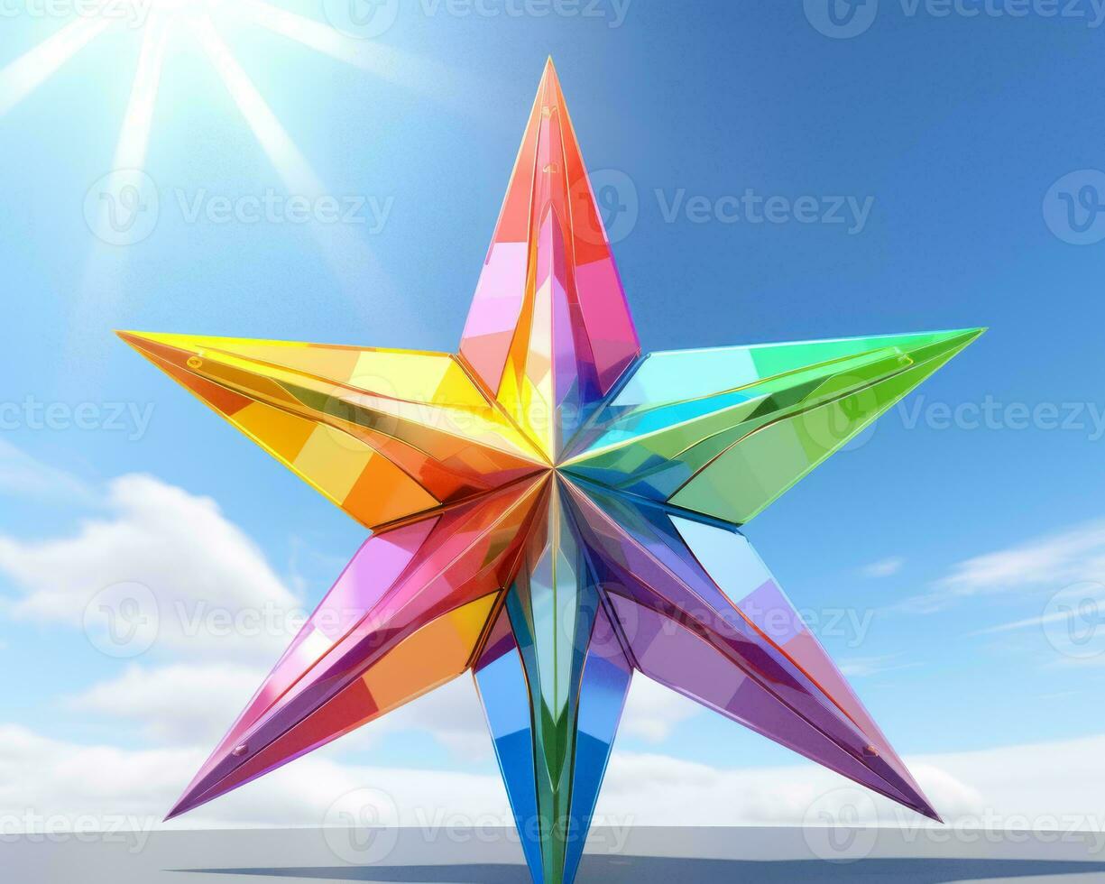 3d render of a rainbow colored star on top of a blue sky generative ai photo