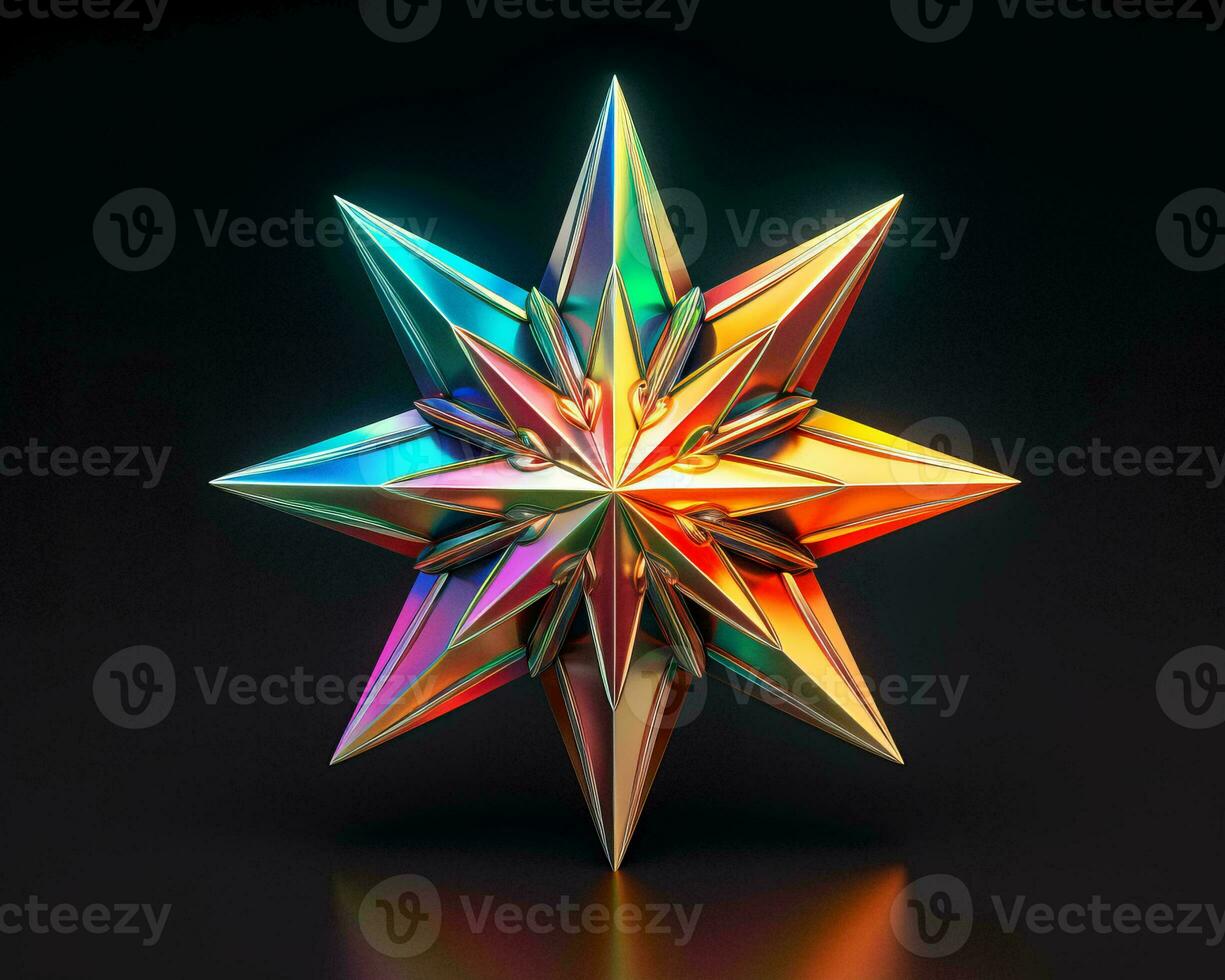 3d rendering of a colorful star on a black background generative ai photo