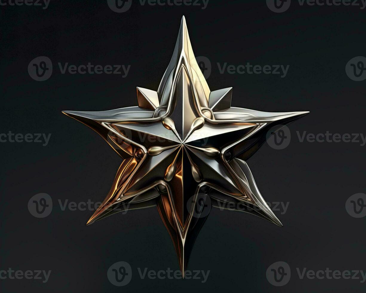 3d rendering of a metallic star on a black background generative ai photo