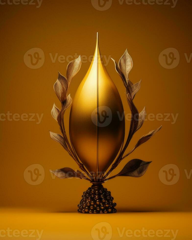 3d rendering of a golden leaf on a brown background generative ai photo
