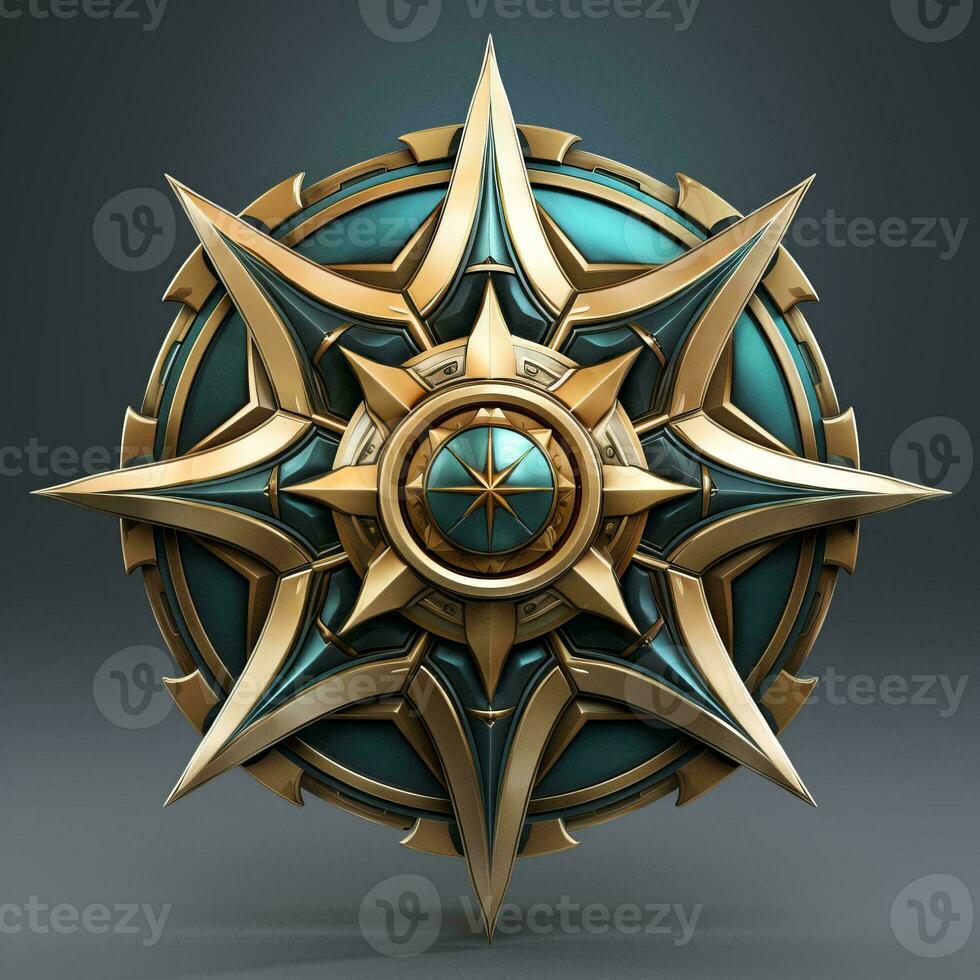 a 3d illustration of a gold and blue star on a dark background generative ai photo