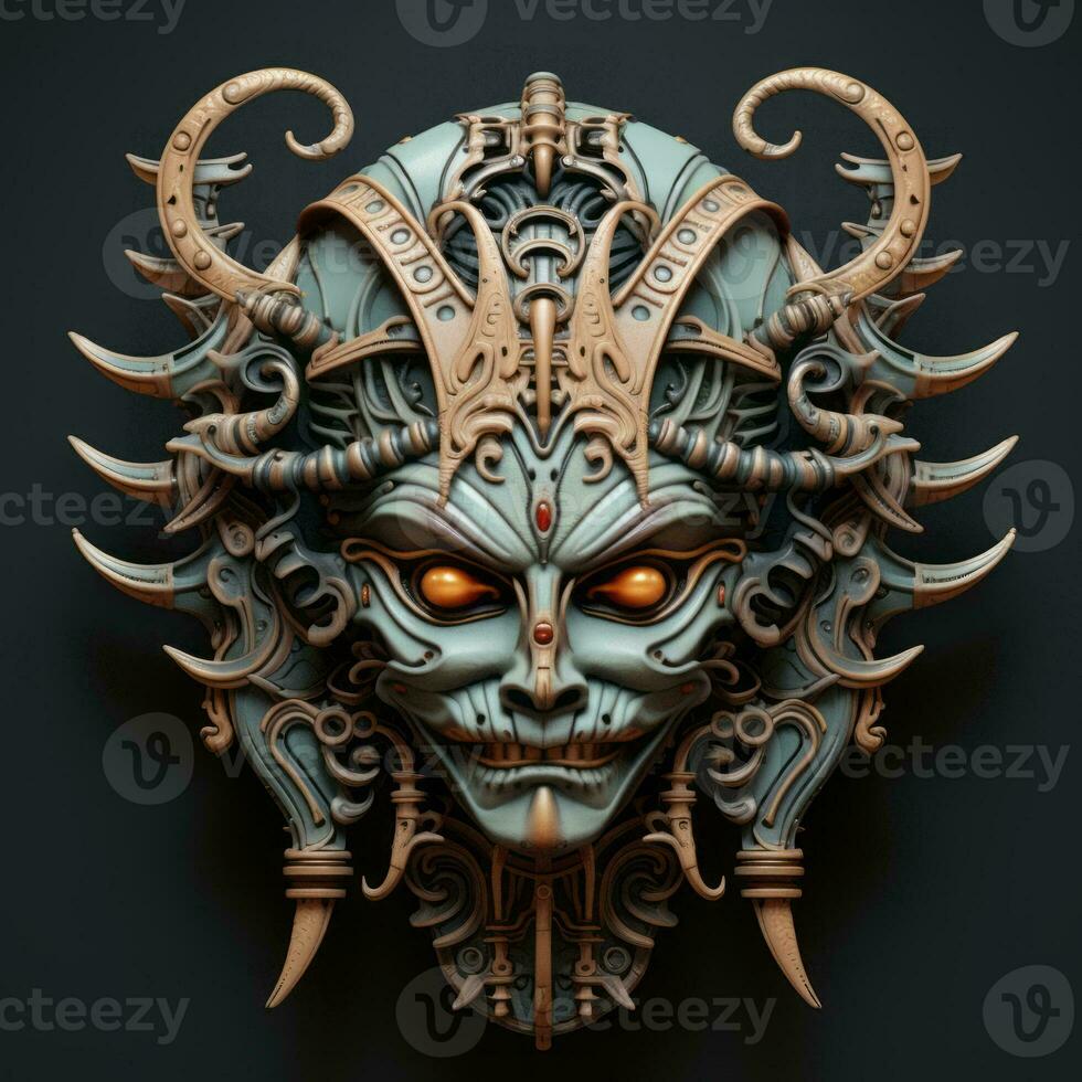 a 3d illustration of a demon mask with horns generative ai photo