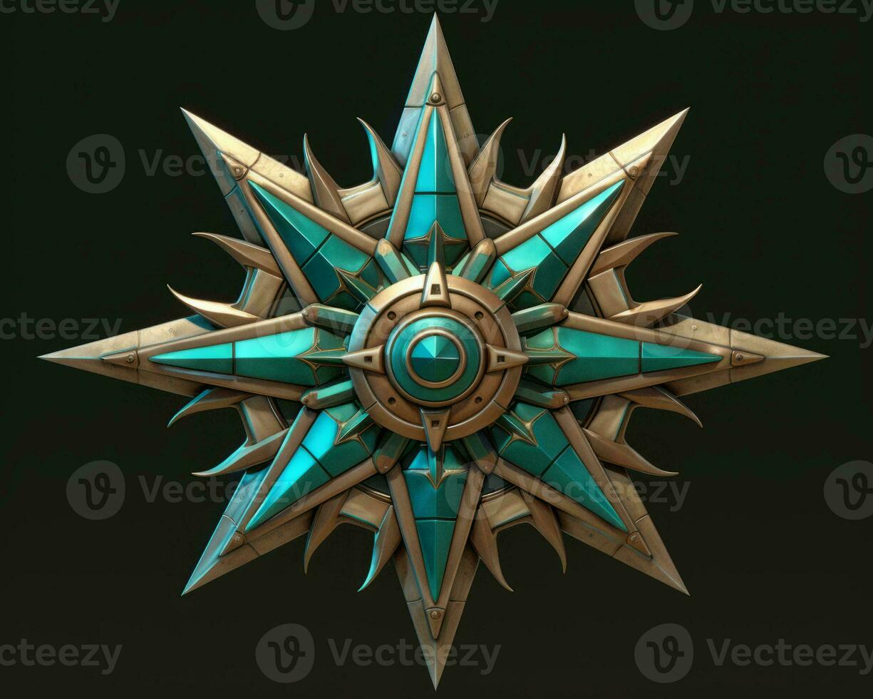 a 3d model of a star with a blue and green design generative ai photo