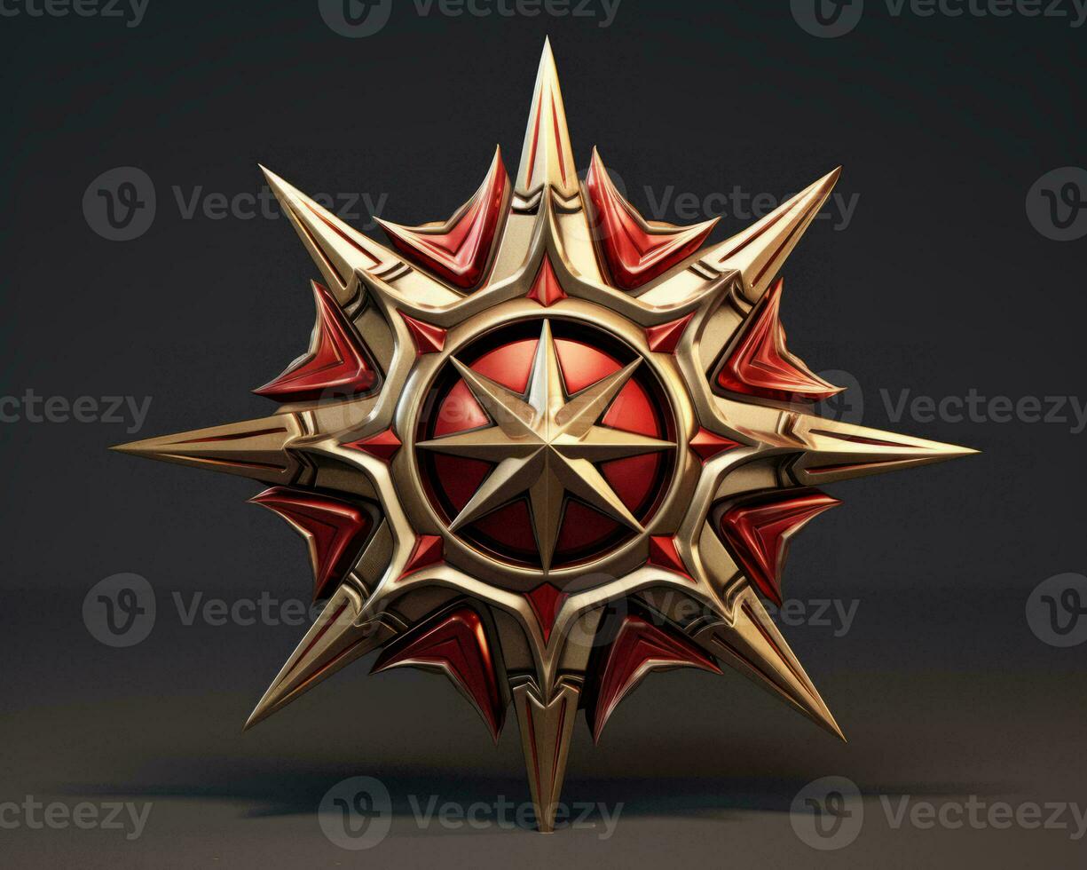 a 3d model of a star with red and gold accents generative ai photo