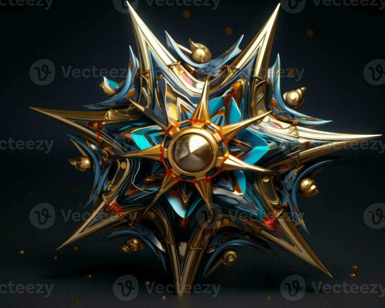 a 3d model of a star with gold and blue colors generative ai photo