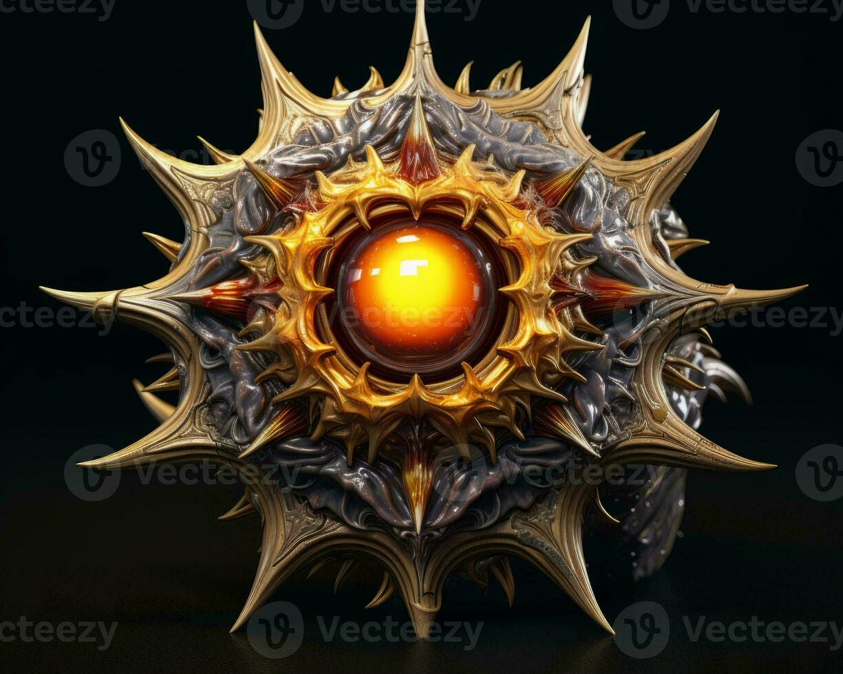 a 3d model of a sunburst with an orange orb in the center generative ai photo