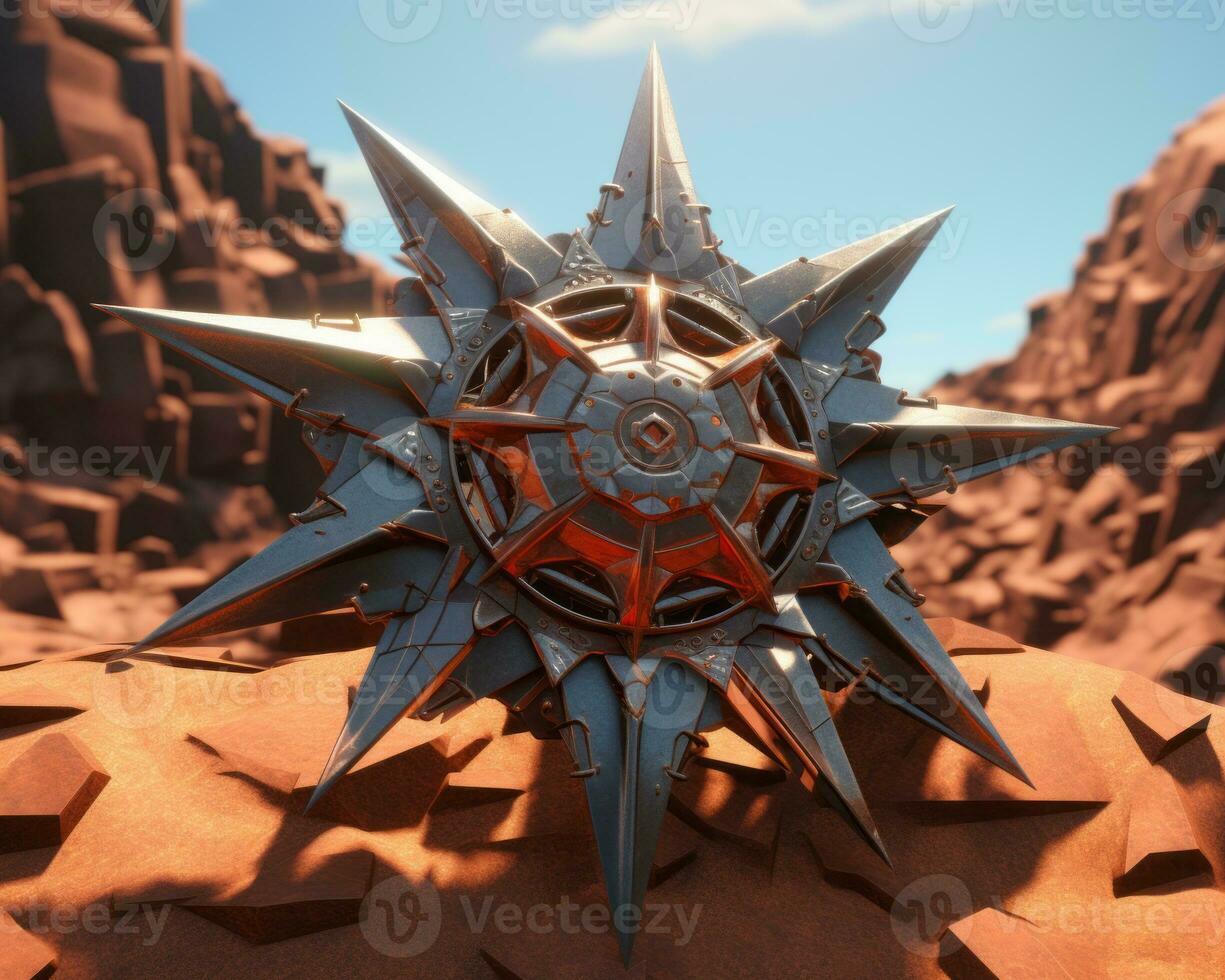 a 3d model of a large metal star in the desert generative ai photo