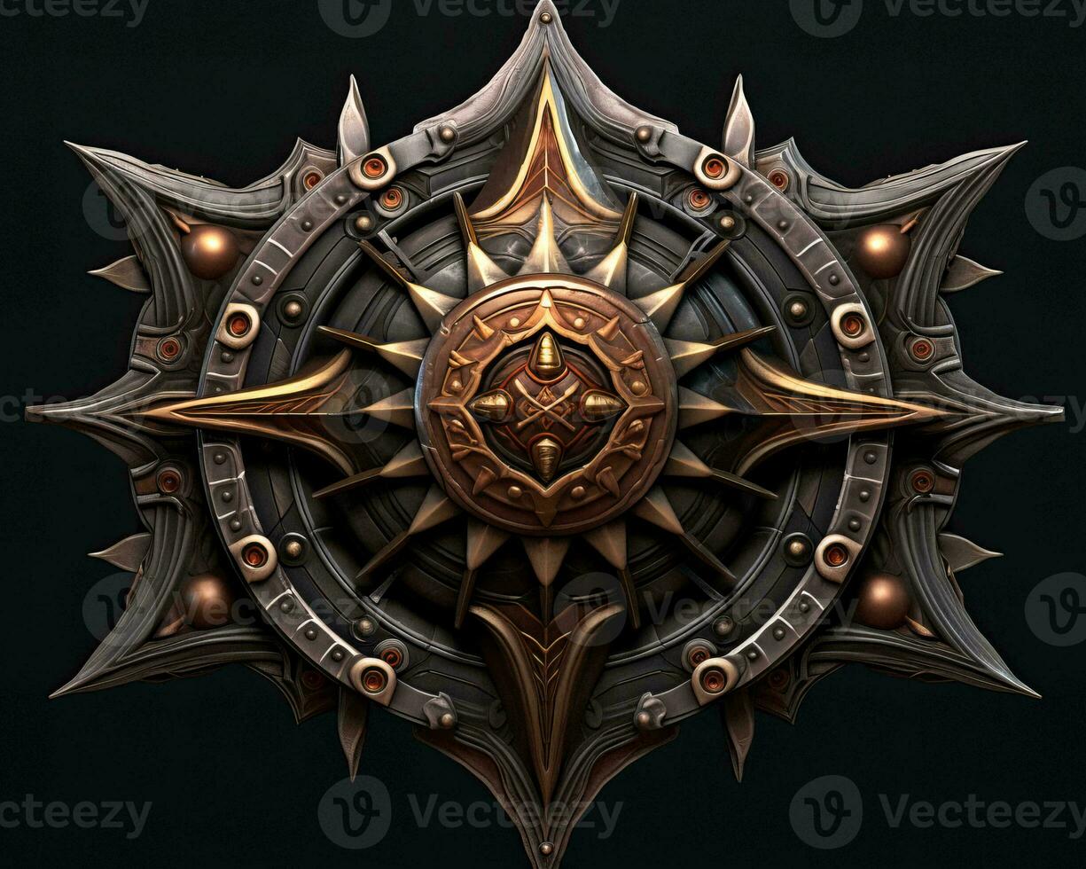 a 3d model of an ornate shield with a star in the center generative ai photo