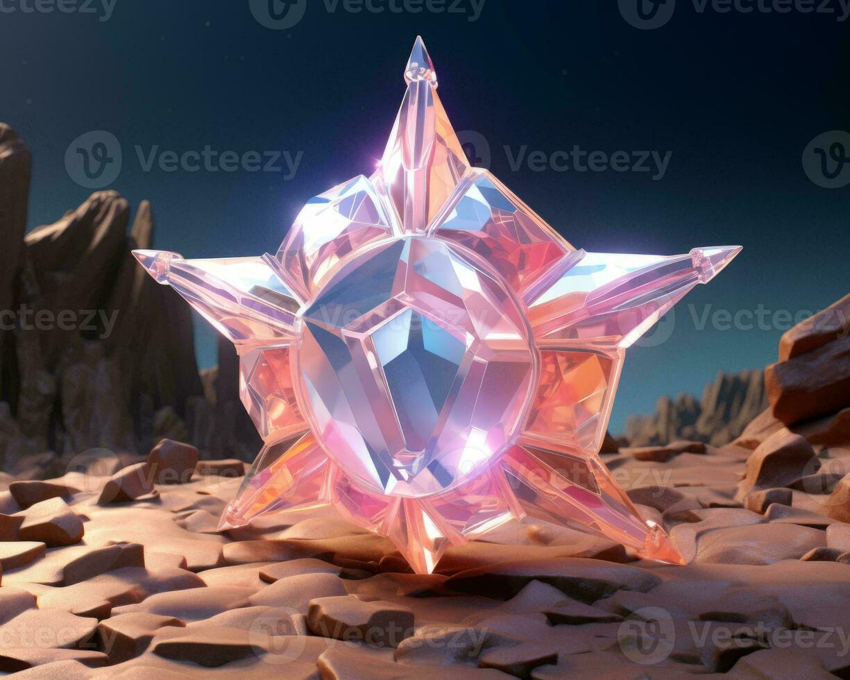 a 3d rendering of a crystal star in the desert generative ai photo