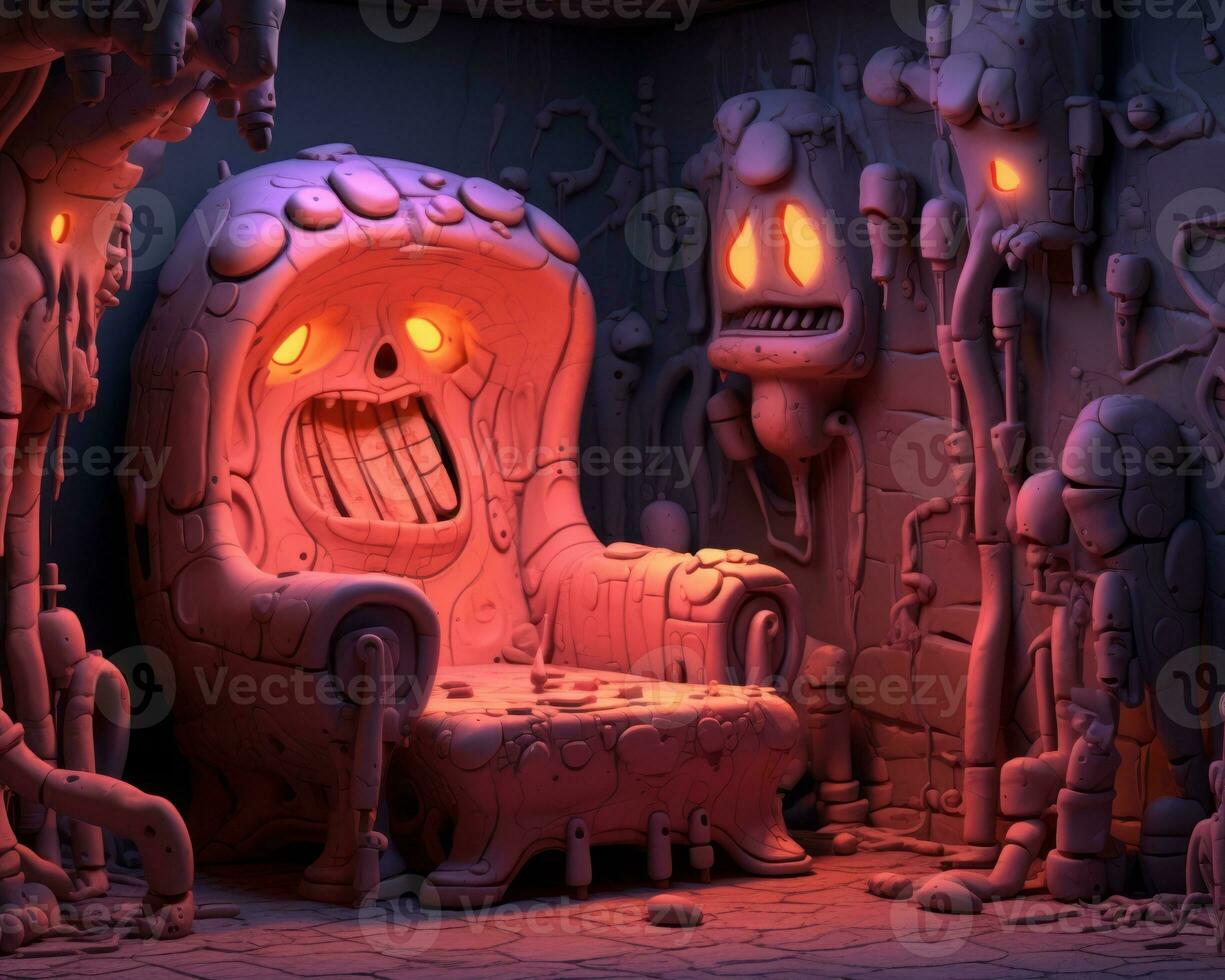 a 3d rendering of a chair in a dark room generative ai photo