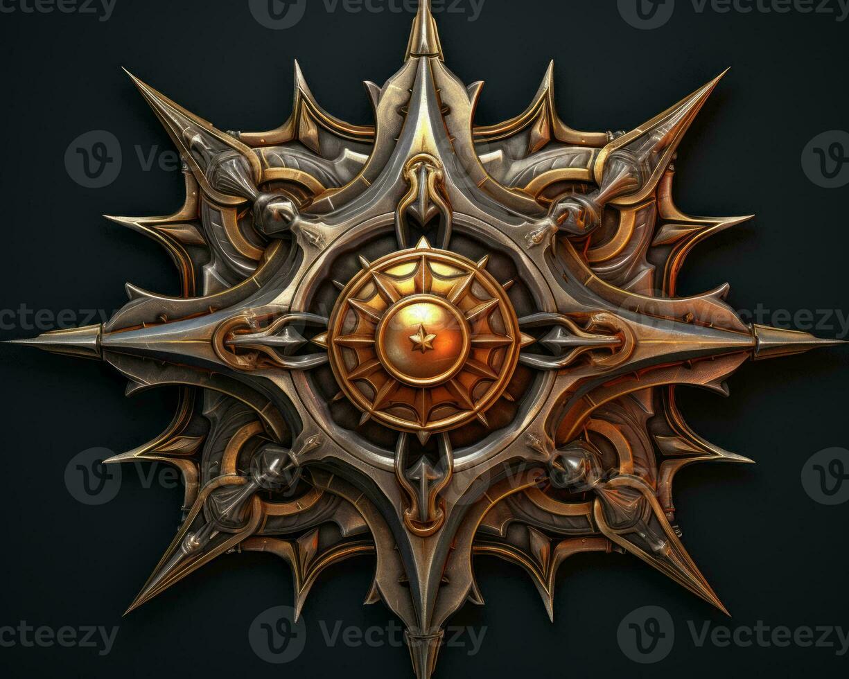 a 3d rendering of an ornate golden star on a black background generative ai photo