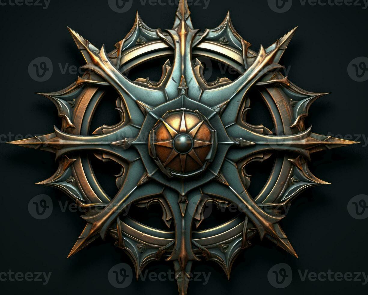 a 3d rendering of an ornate metal star on a black background generative ai photo