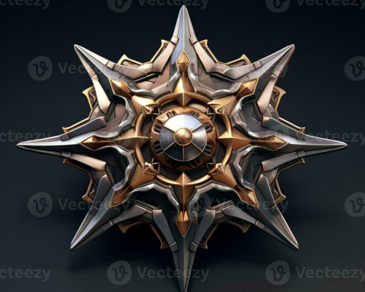 a 3d rendering of an ornate metal star generative ai photo