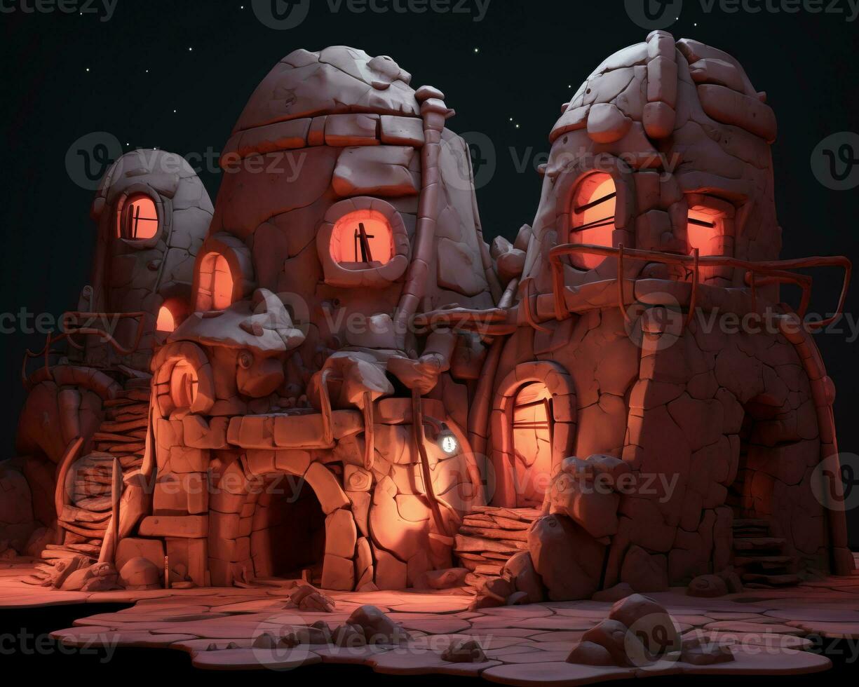 a 3d rendering of an old house in the middle of the night generative ai photo