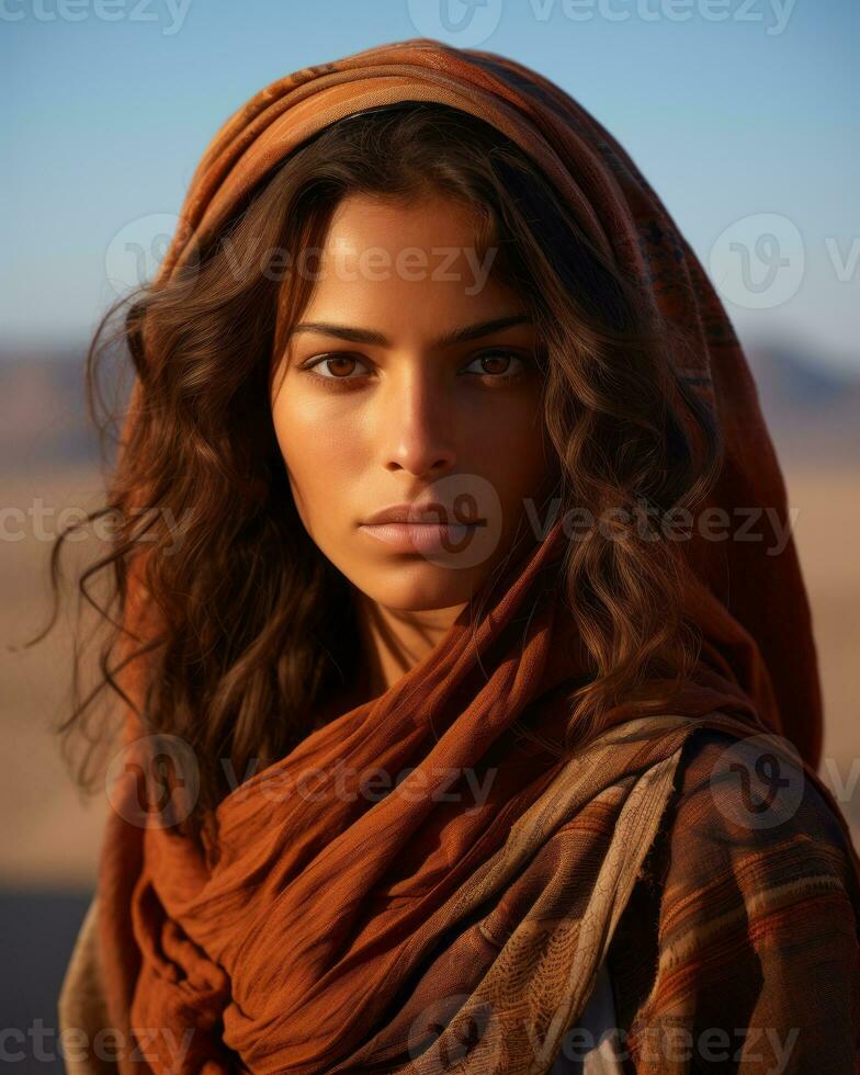 a beautiful woman with long hair in the desert generative ai photo