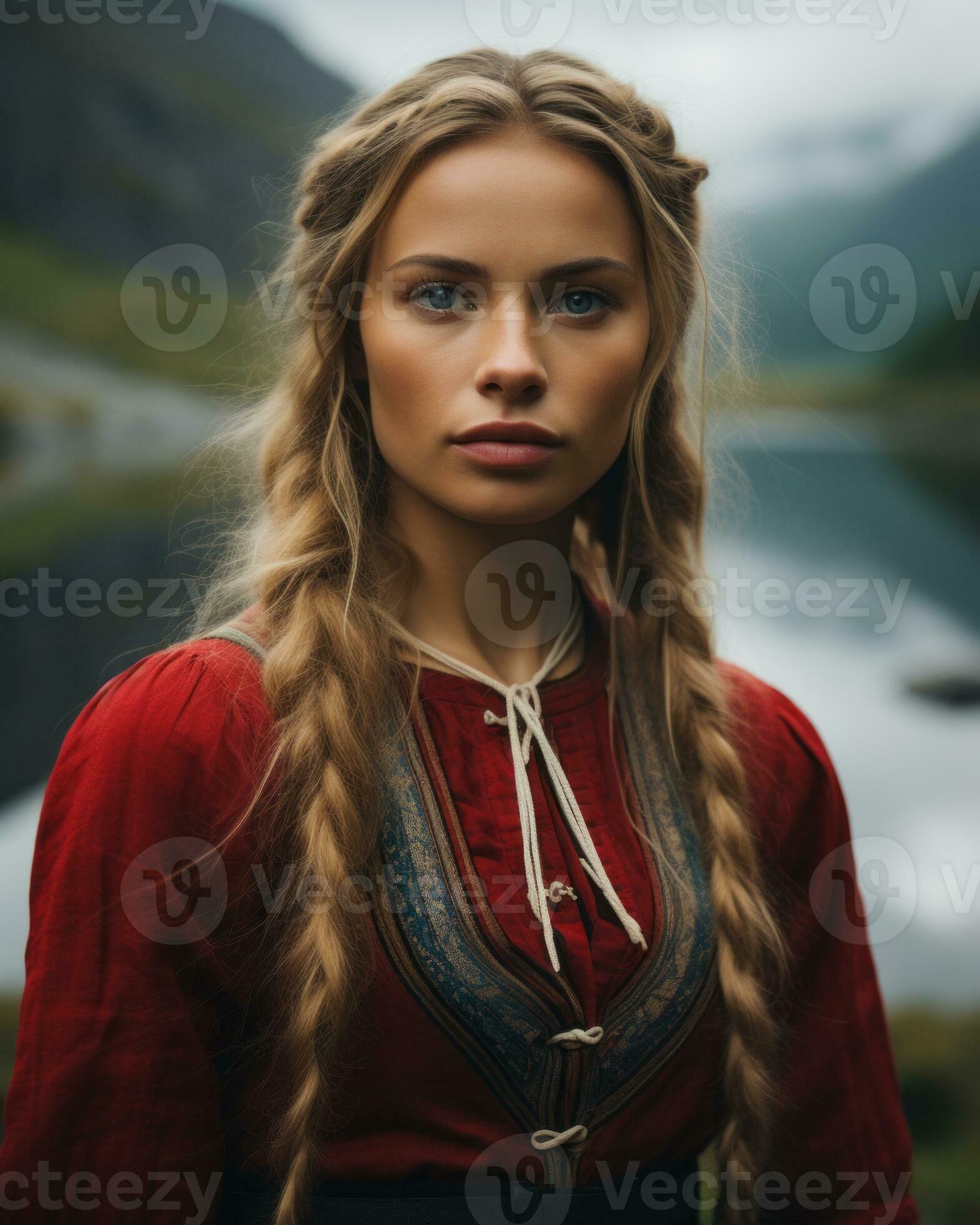 a beautiful young woman in a traditional norwegian dress generative ai ...