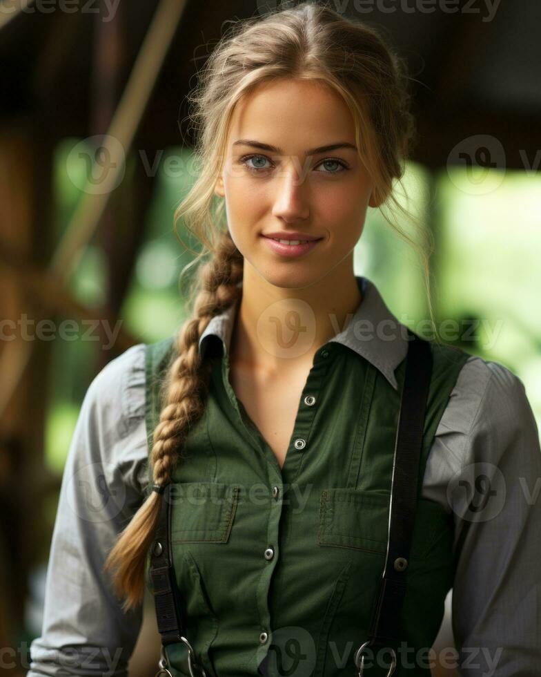 a beautiful young woman with a braid in her hair generative ai photo