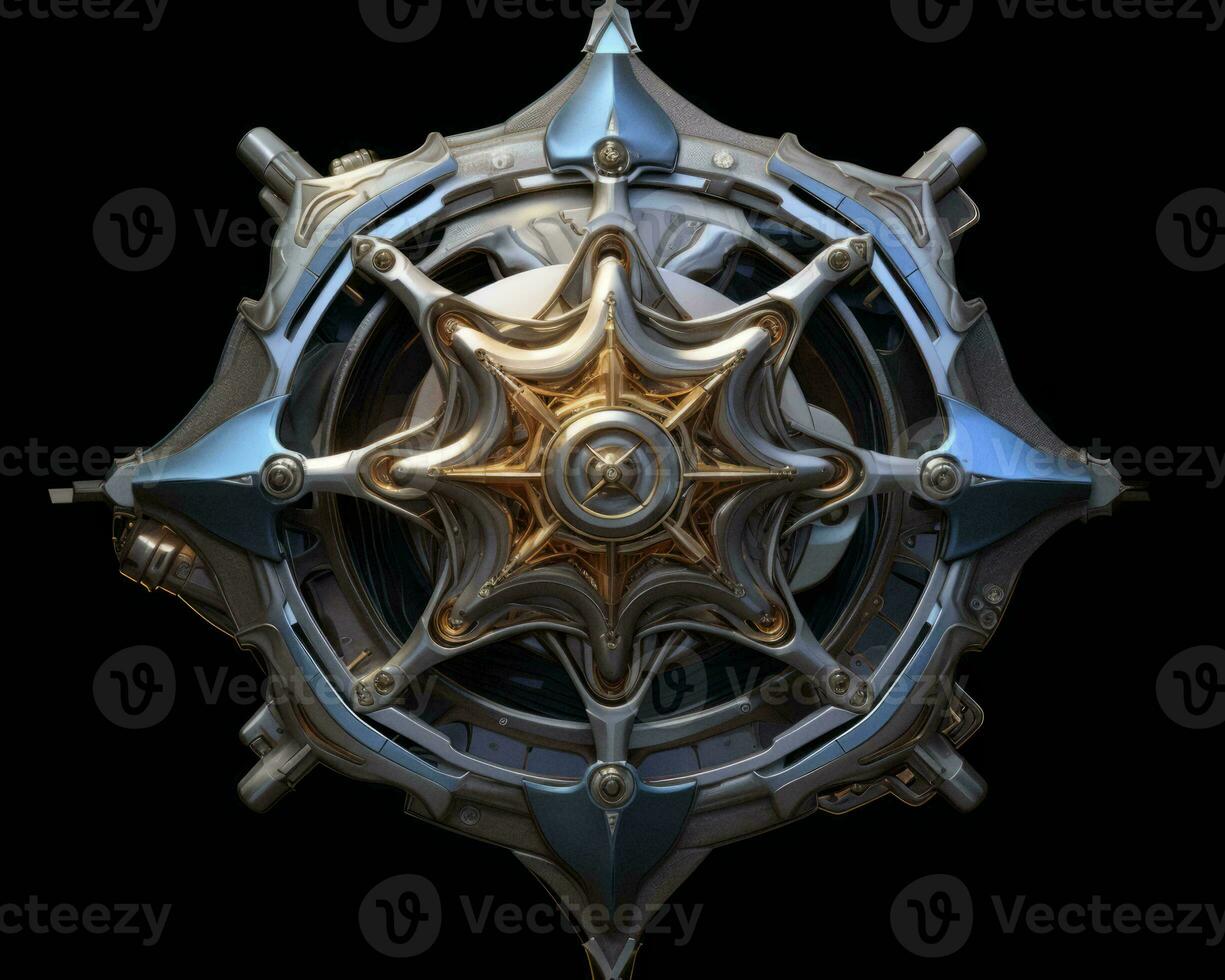 a blue and gold star shaped object on a black background generative ai photo
