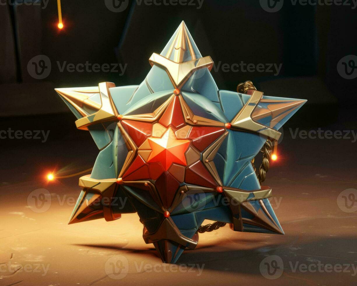a blue and red star shaped object on the ground generative ai photo