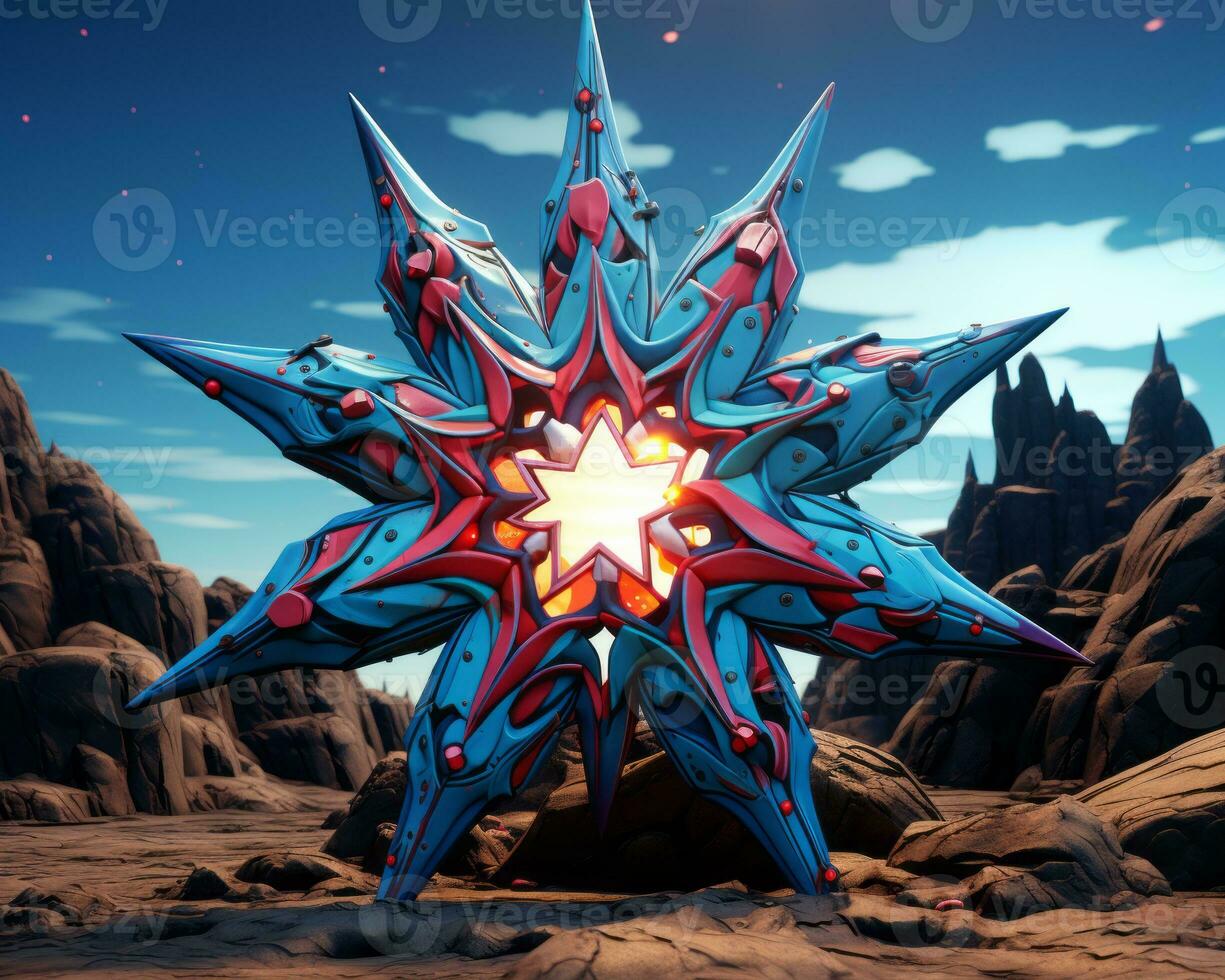 a blue and red star in the middle of a desert generative ai photo