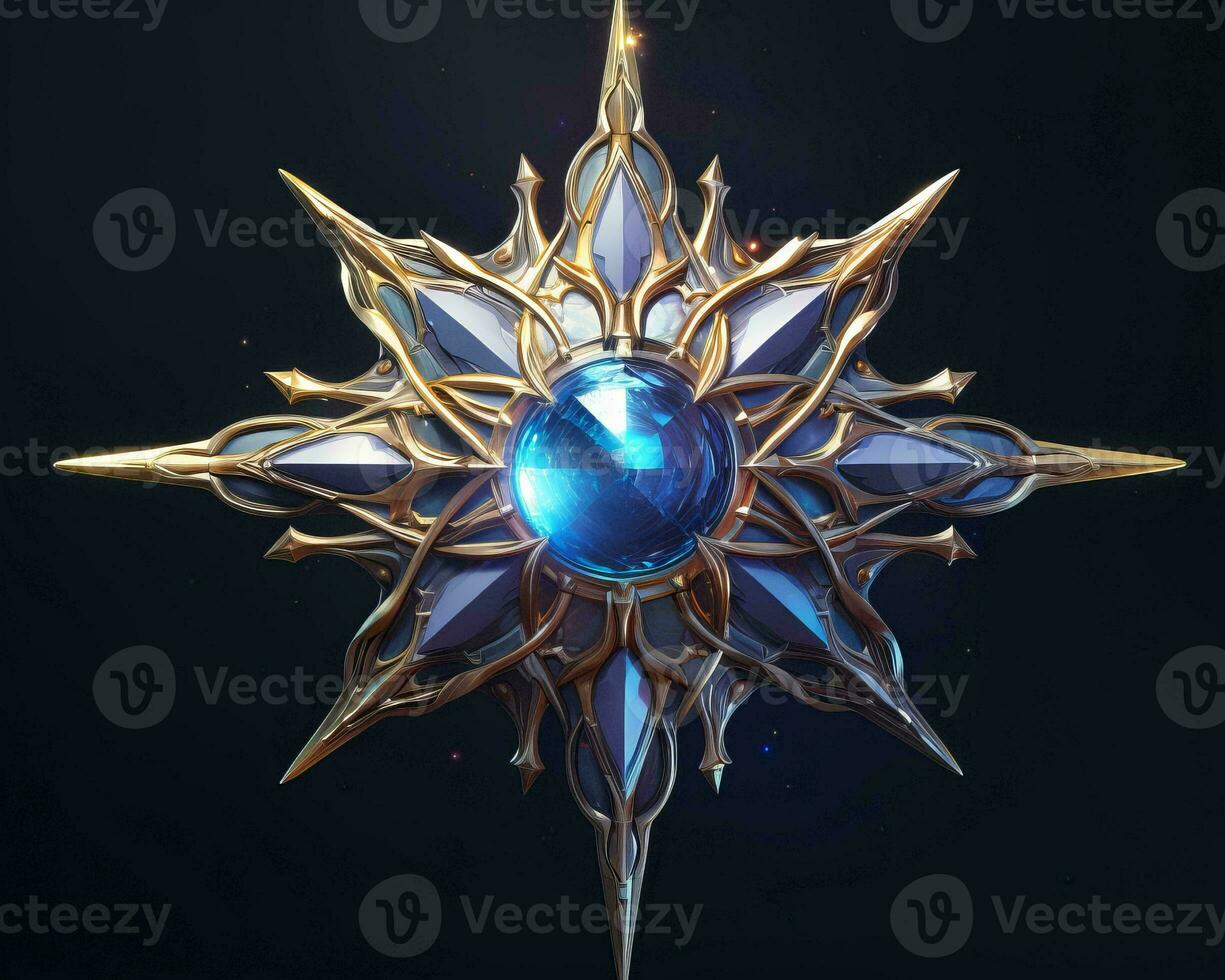 a blue star with gold and blue crystals on it generative ai photo