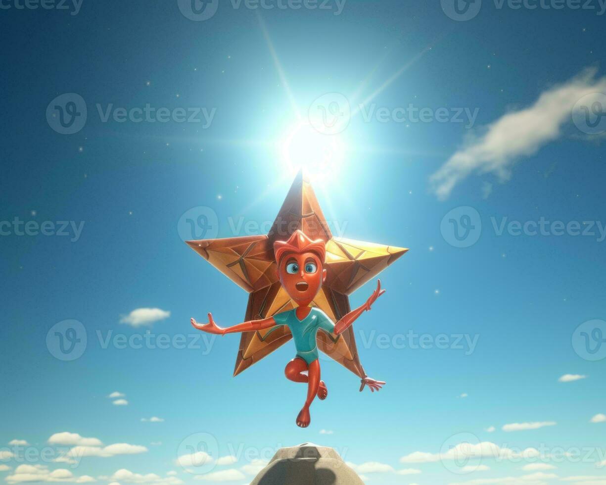 a cartoon character jumping on top of a star generative ai photo