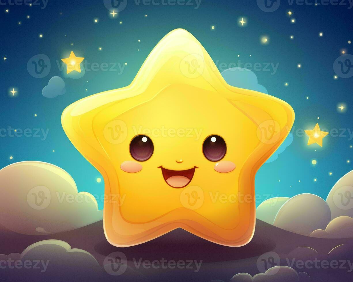 a cartoon star in the night sky with clouds and stars generative ai photo
