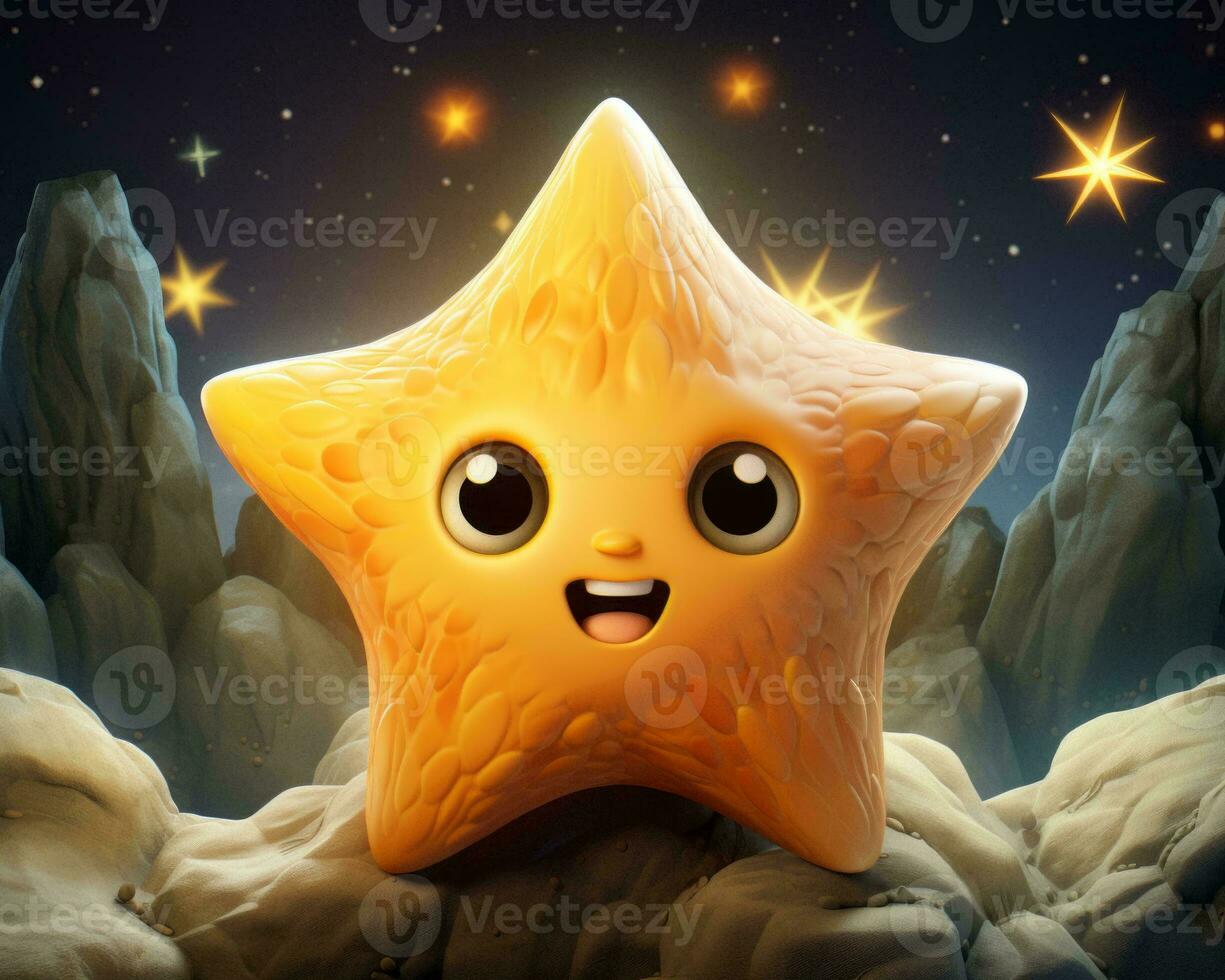 a cartoon star is smiling in front of some rocks generative ai photo