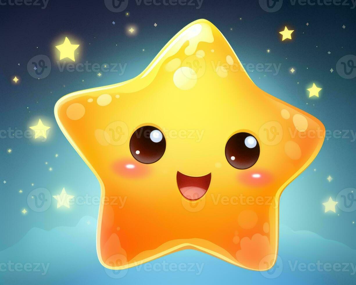 a cartoon star with a smiley face and stars around it generative ai photo