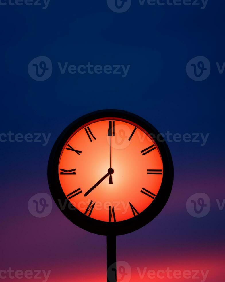 a clock with roman numerals on it against a red sky generative ai photo