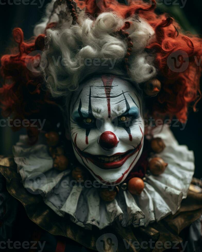 a close up of a clown with red hair and white makeup generative ai photo
