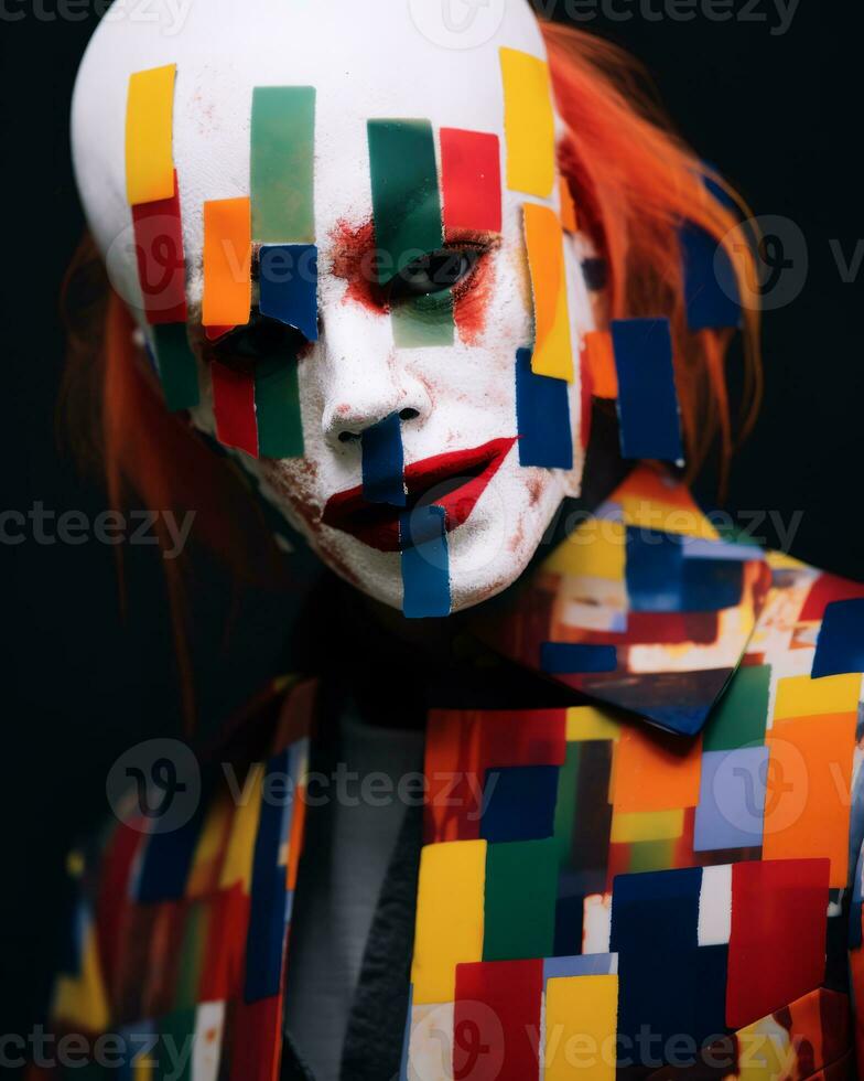 a clown with colorful makeup on his face generative ai photo