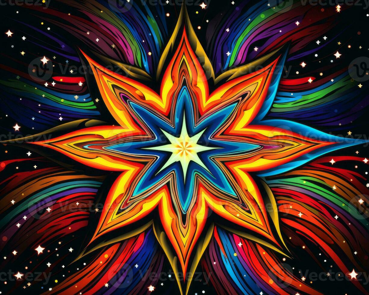 a colorful abstract star on a black background generative ai photo