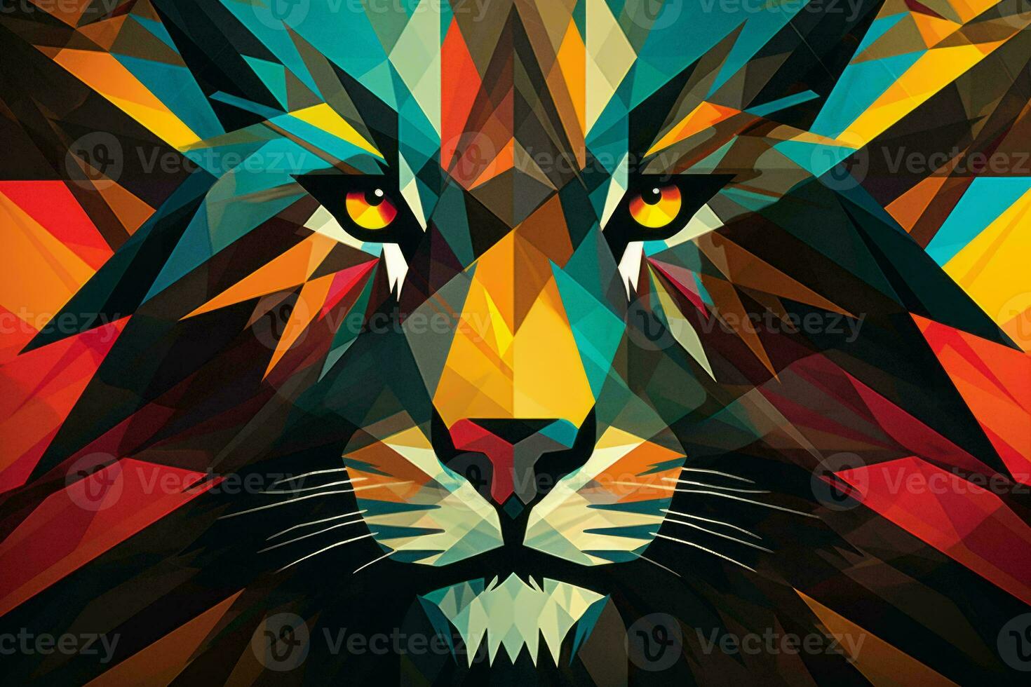 a colorful lion head with geometric shapes on it generative ai photo