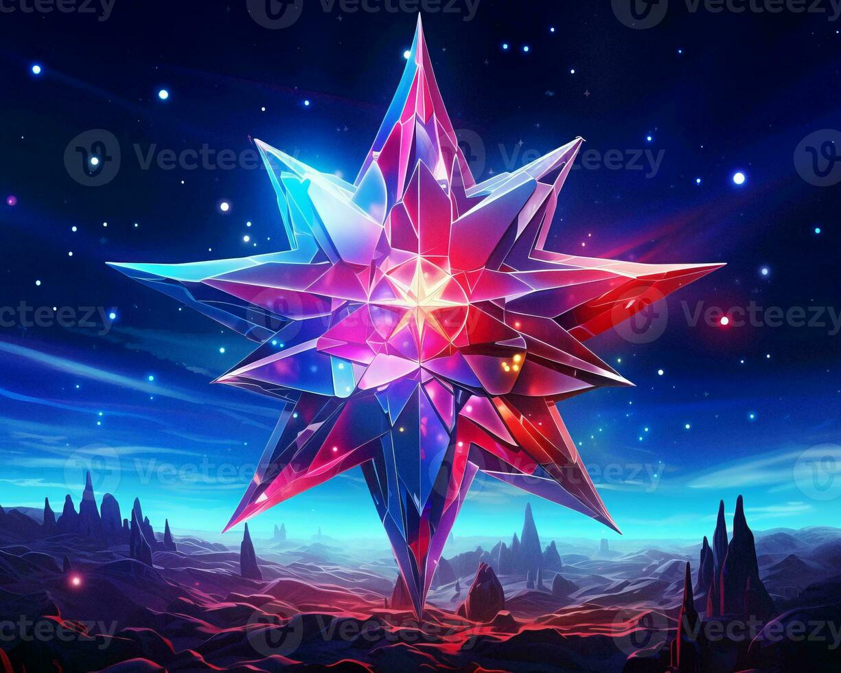 a colorful star in the shape of a star on top of a mountain generative ai photo